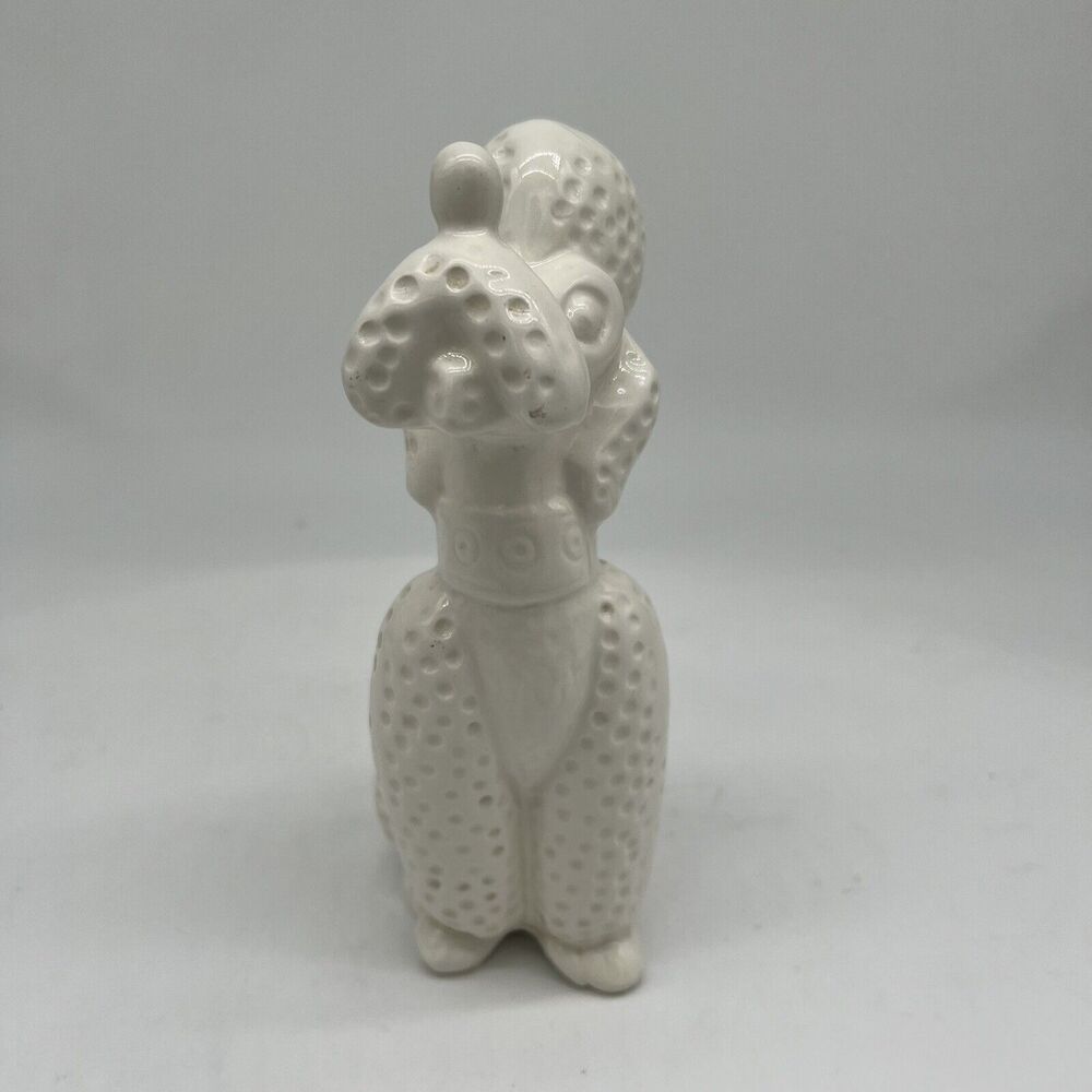 Vintage Ceramic Poodle Figurine Decor All White 1960s 8.75"